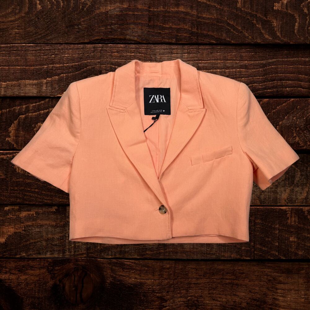 Zara Short Sleeve Boxy Cropped Blazer Oversized Jacket Peach Size XS - Picture 2 of 8